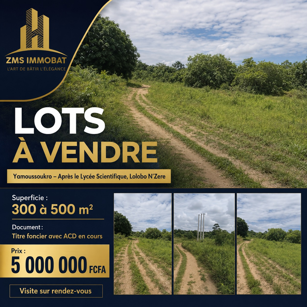 Affiche ZMS IMMOBAT — lots à vendre à Yamoussoukro, 300 à 500 m², 5 000 000 FCFA